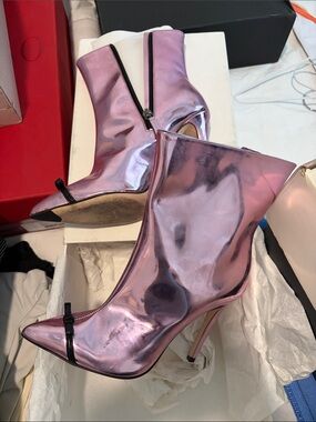 Marco di Vicenzo Metallic Pink Pointed-Toe Stiletto Ankle Boots SZ 36 B width